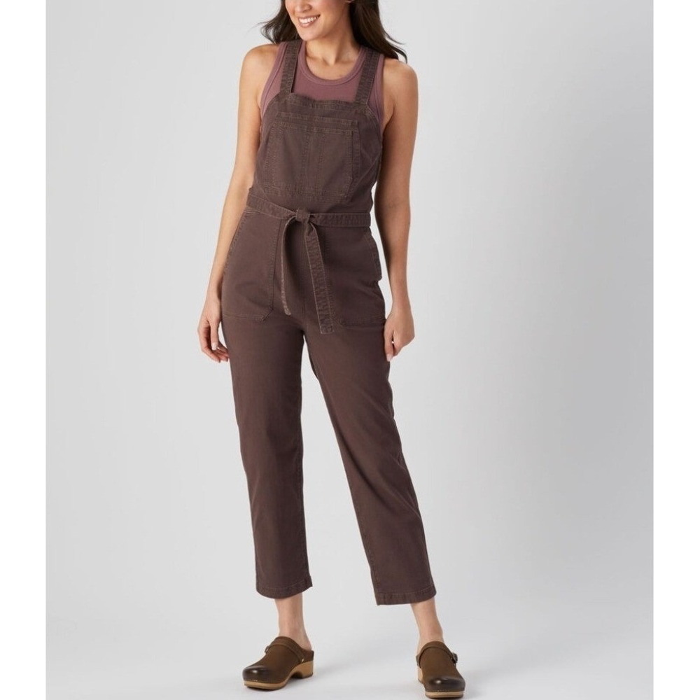 Duluth Trading Co Women SIZE 8 Tie Waist Shop Square Brown Bib Overalls